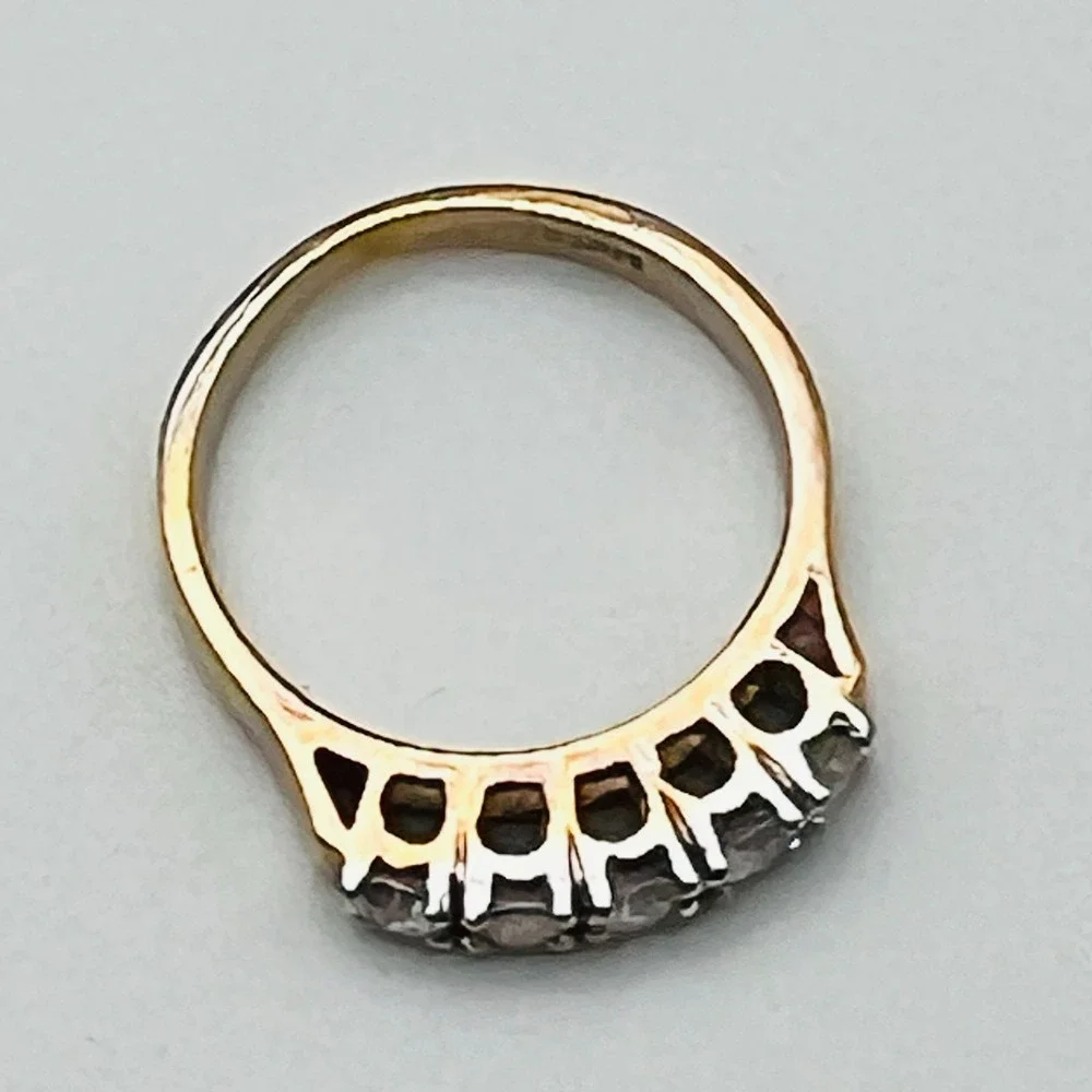 Gold Tone Half Eternity Ring Band Clear Stone Accent Classic Wedding Size 6